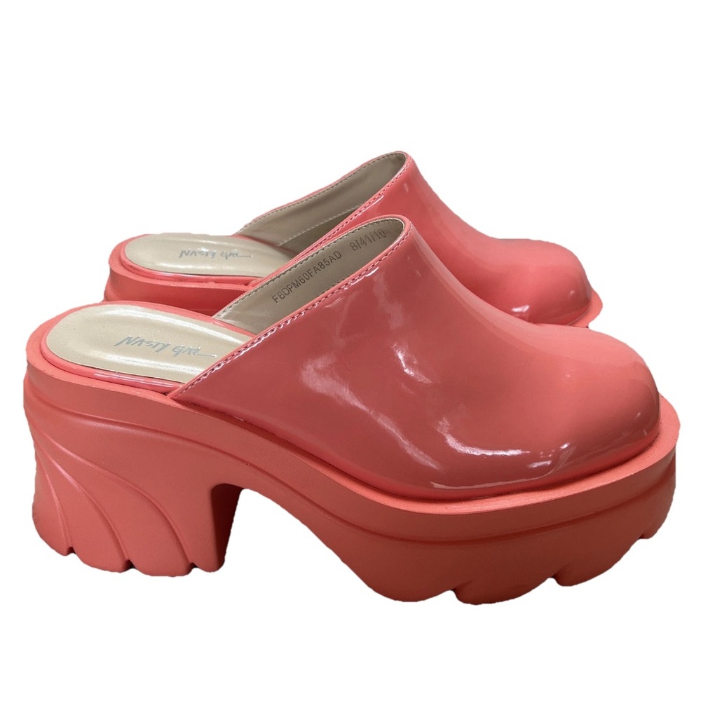Nasty Gal Patent Faux Leather Chunky Round Toe Mules US Size 10 pink!